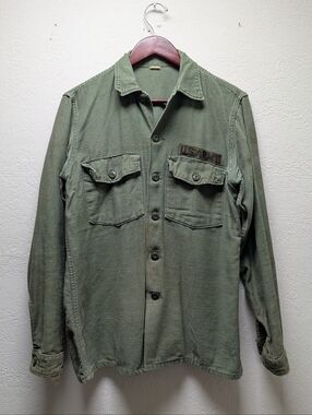 Vintage 1960s US Army OG 107 Cotton Sateen Shirt Vietnam War Sz S/M Utilitarian
